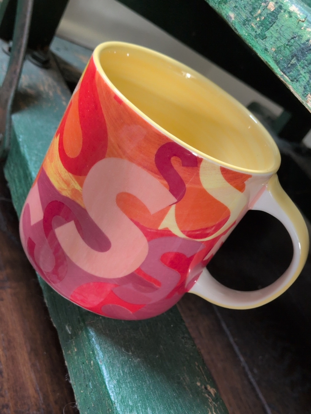 ANTHROPOLOGIE I Color-Block Lottie "S" Initial Monogram Stoneware Ceramic Mug